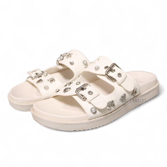 Barbie x ALDO White Embellished Slide Sandals Double Strap Slip On Size 7.5 - Picture 2 of 12